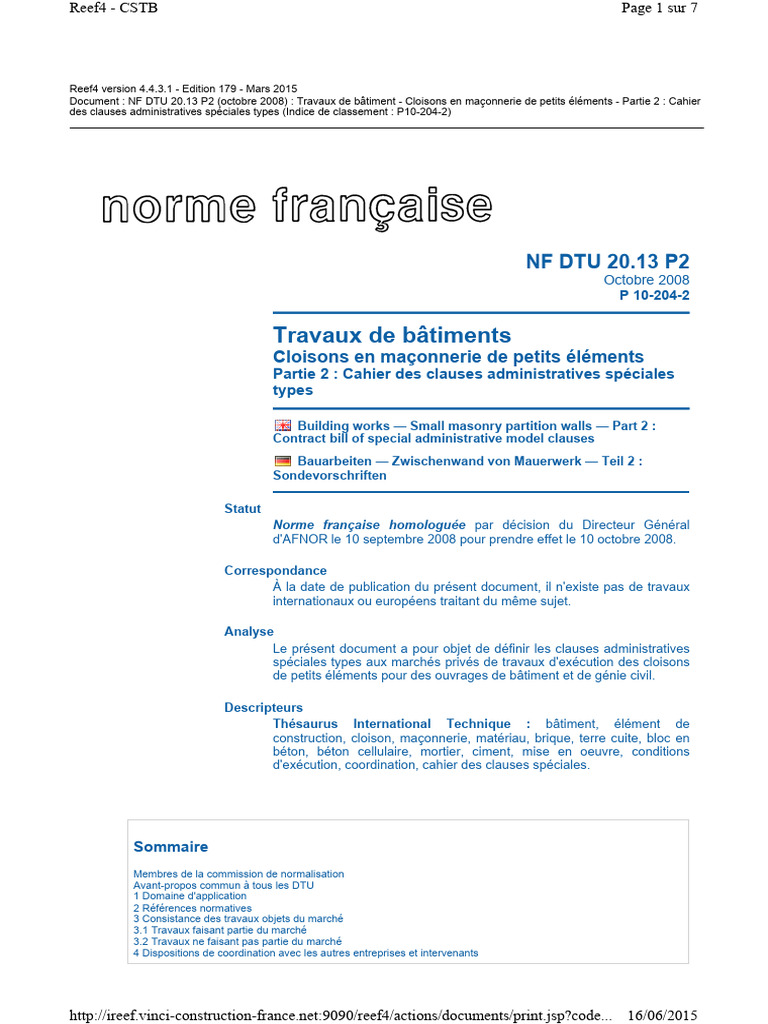 Clauses pour Cloisons en Maçonnerie | PDF