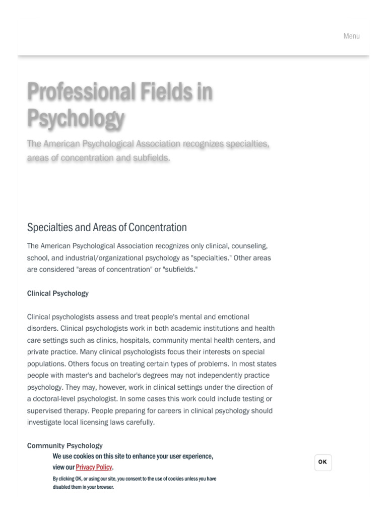 Professional Fields in Psychology University of Wisconsin ST PDF