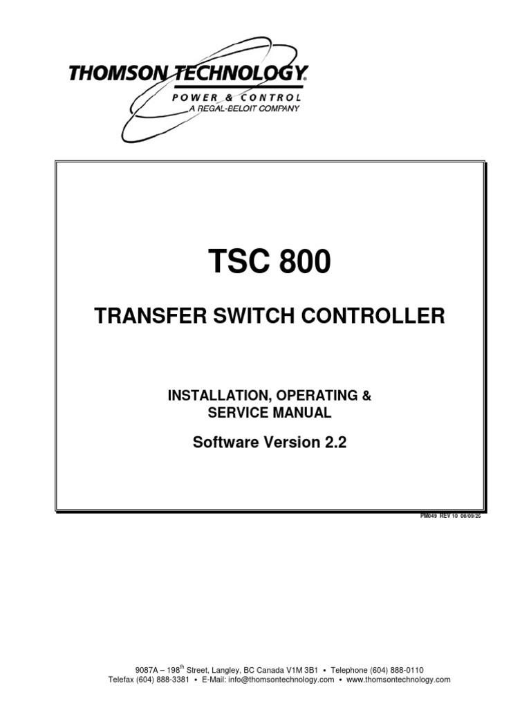 TSC 800 Transfer Switch Controller Manual | PDF | Power Supply ...