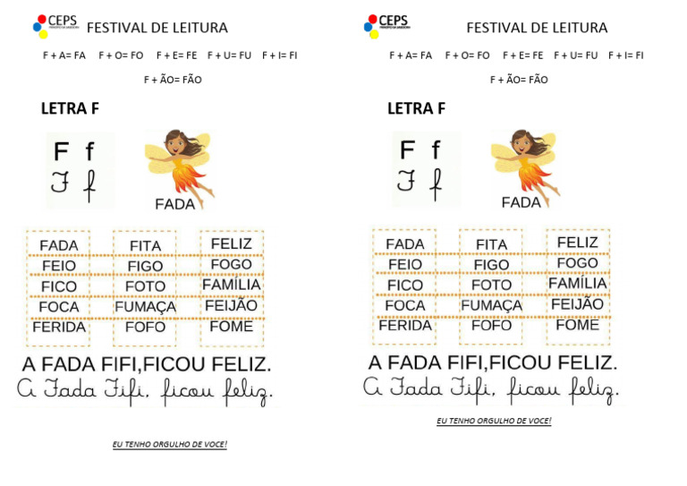 Ficha de Leitura Letra F Simples | PDF
