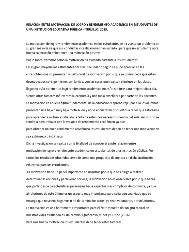 Relación Entre Motivación de Logro y Rendimiento Académico en ...