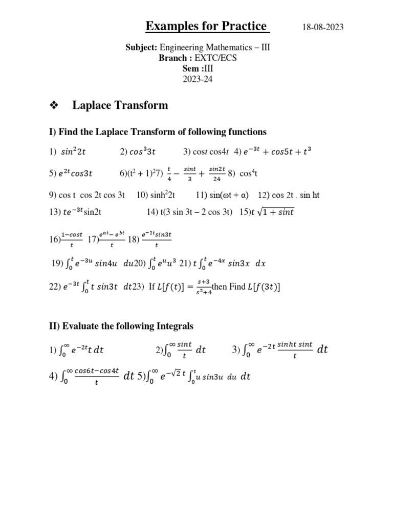 EM-3 Examples For Practice IA-1 Sem-3 | PDF | Eigenvalues And ...