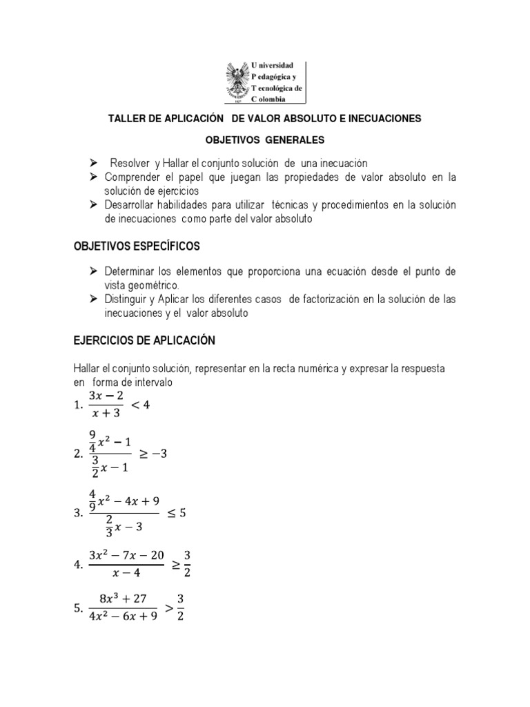 Resultado de imagen para inecuaciones y valor absoluto TALLERES