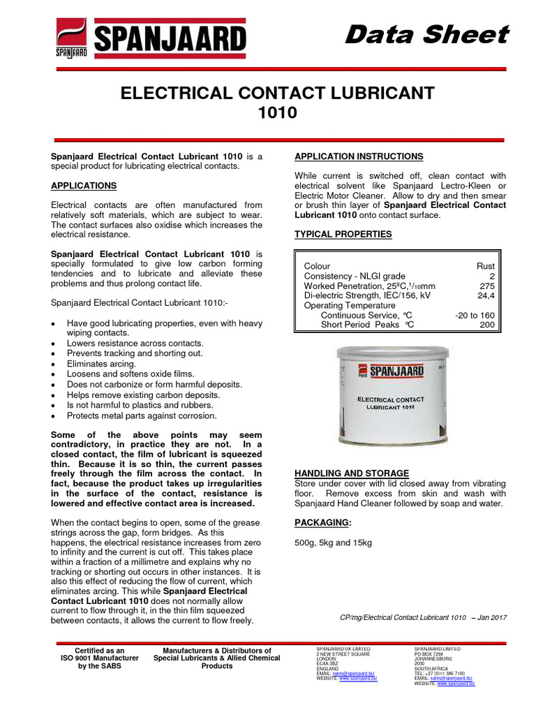 TDSElectrical Contact Lubricant 1010 PDF