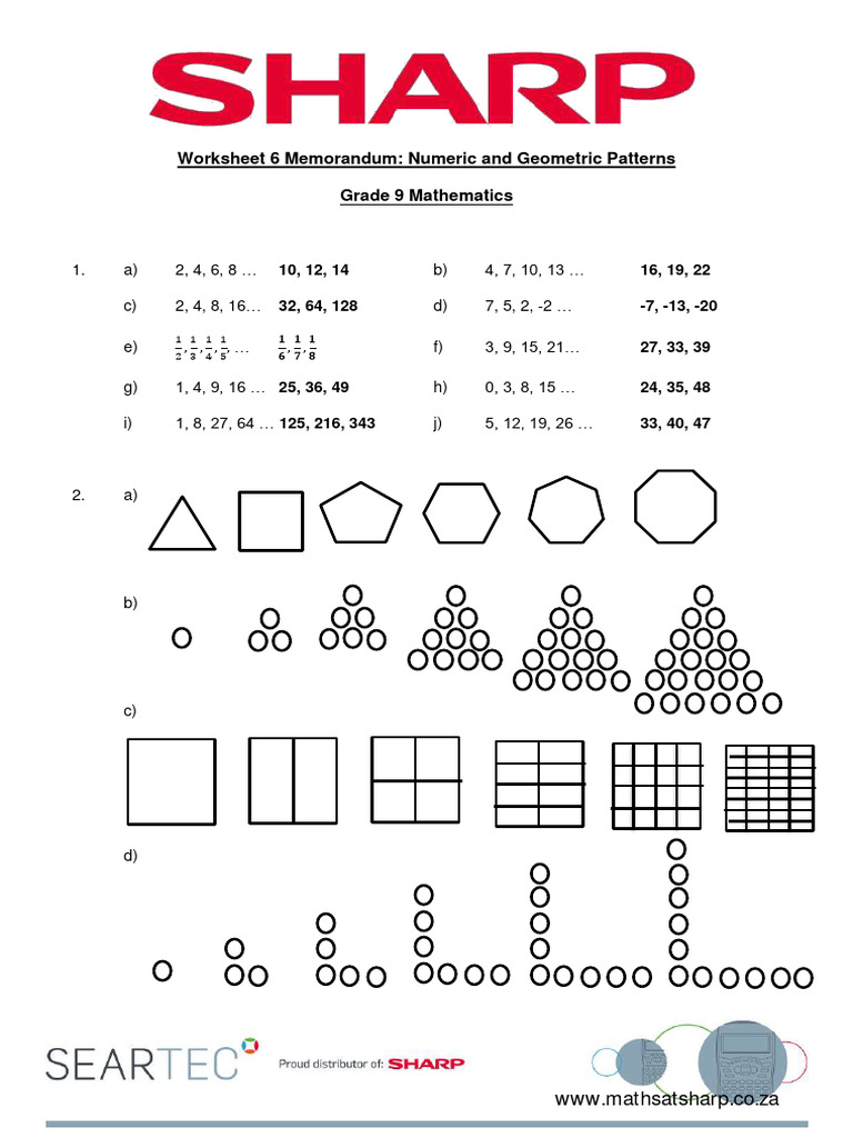Worksheet_6_Memorandum_Numeric_and_geometric_patterns_grade_9_maths | PDF