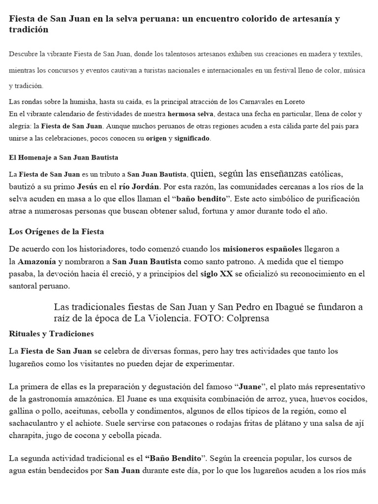 Fiesta de San Juan en La Selva Peruana | PDF