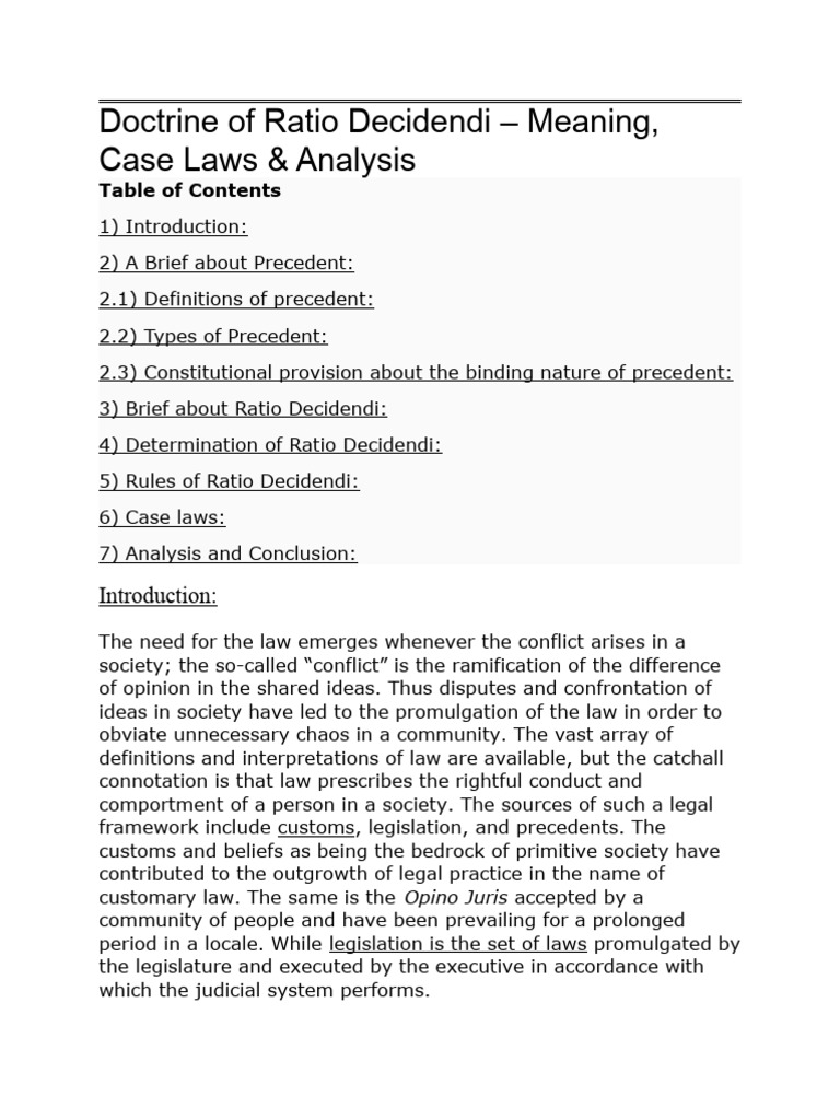 Doctrine of ratio decidendi meaning case laws analysis pdf