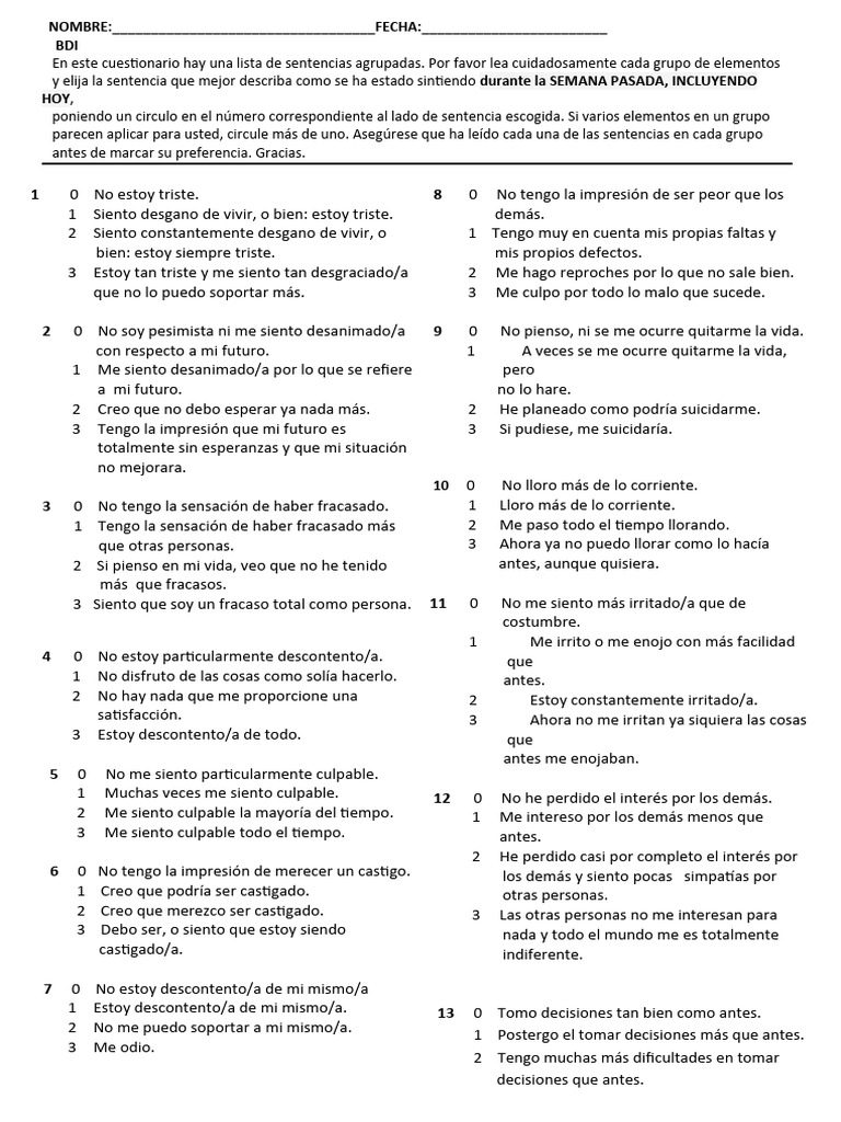 BDI Spanish | PDF