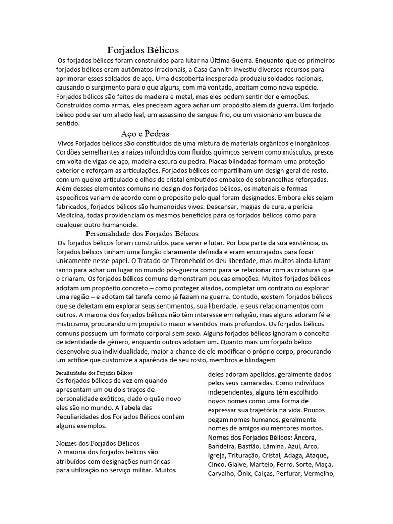 Forjados Bélicos: História, Características e Sub-raças | PDF | Madeira, image size:768x1024