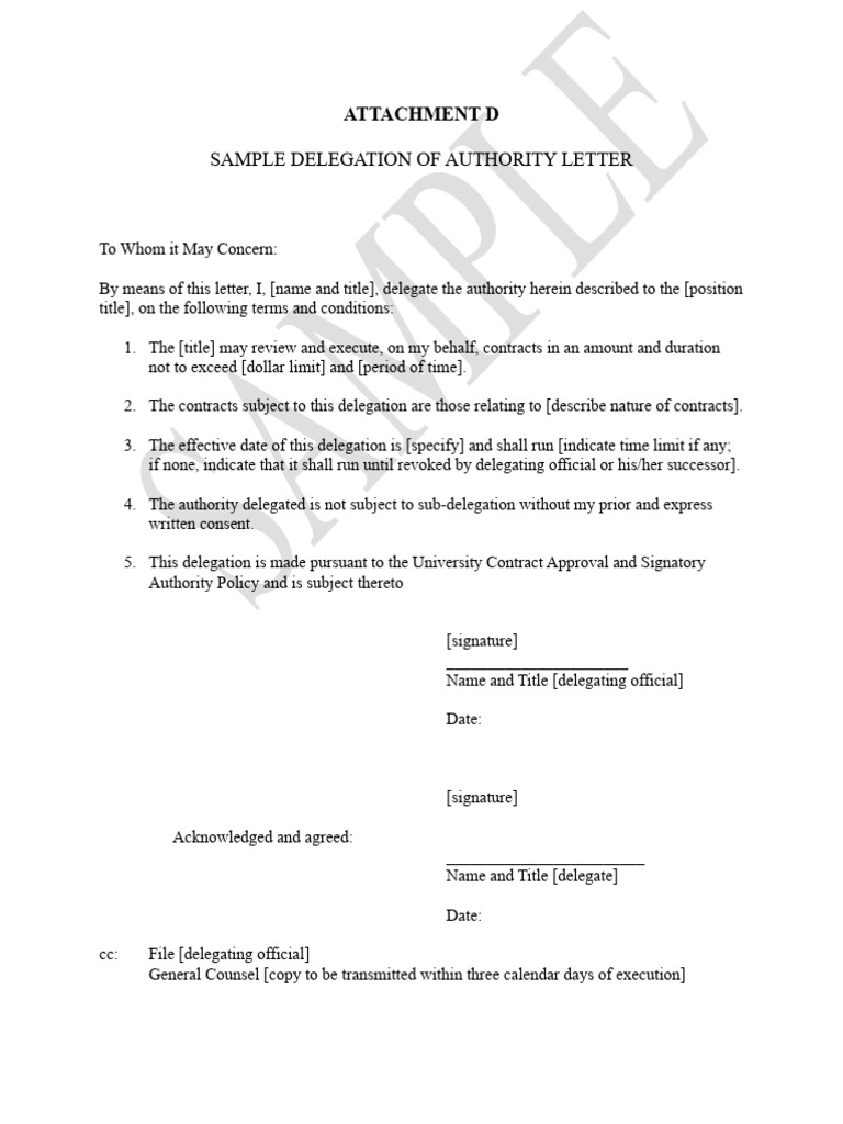 Sample Delegation of Authority Letter | PDF