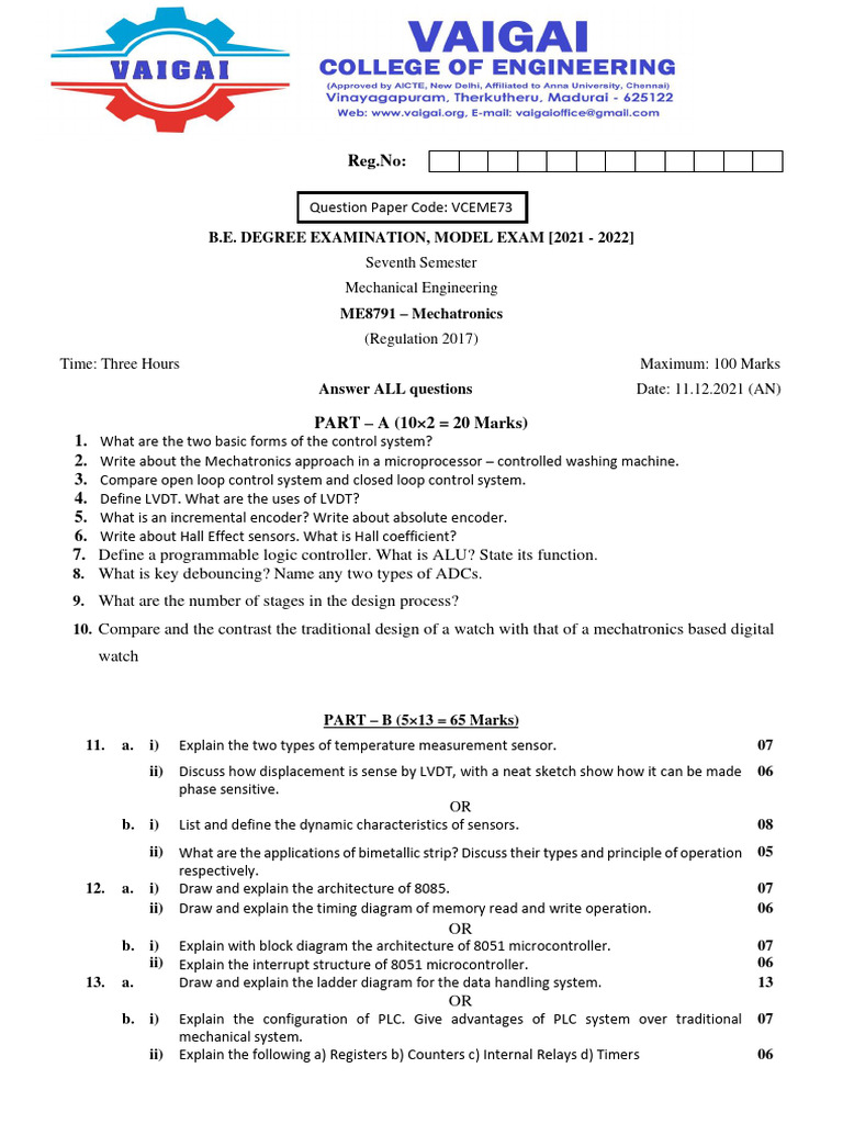Mechatronics Exam Questions 2021-22 | PDF | Computers