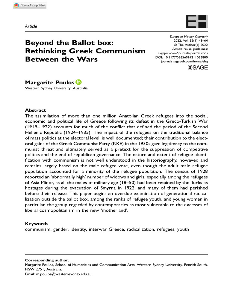 Poulos 2022 Beyond The Ballot Box Rethinking Greek Communism Between