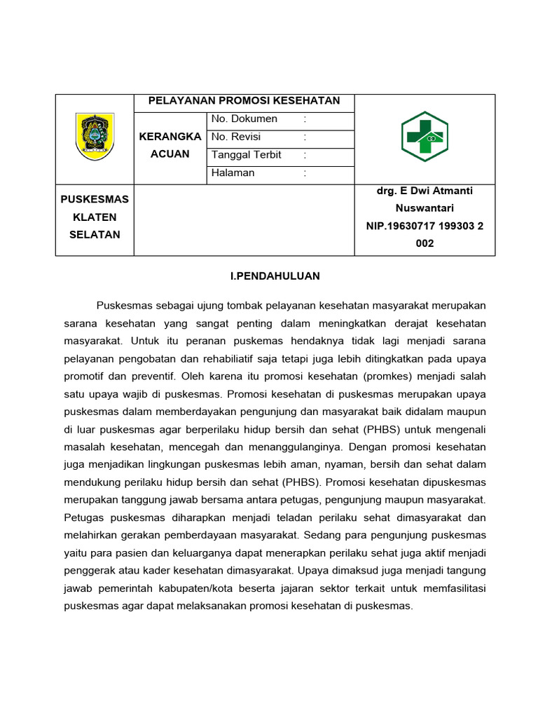 2.1.3.EP. 3a KERANGKA ACUAN PROGRAM PROMKES | PDF
