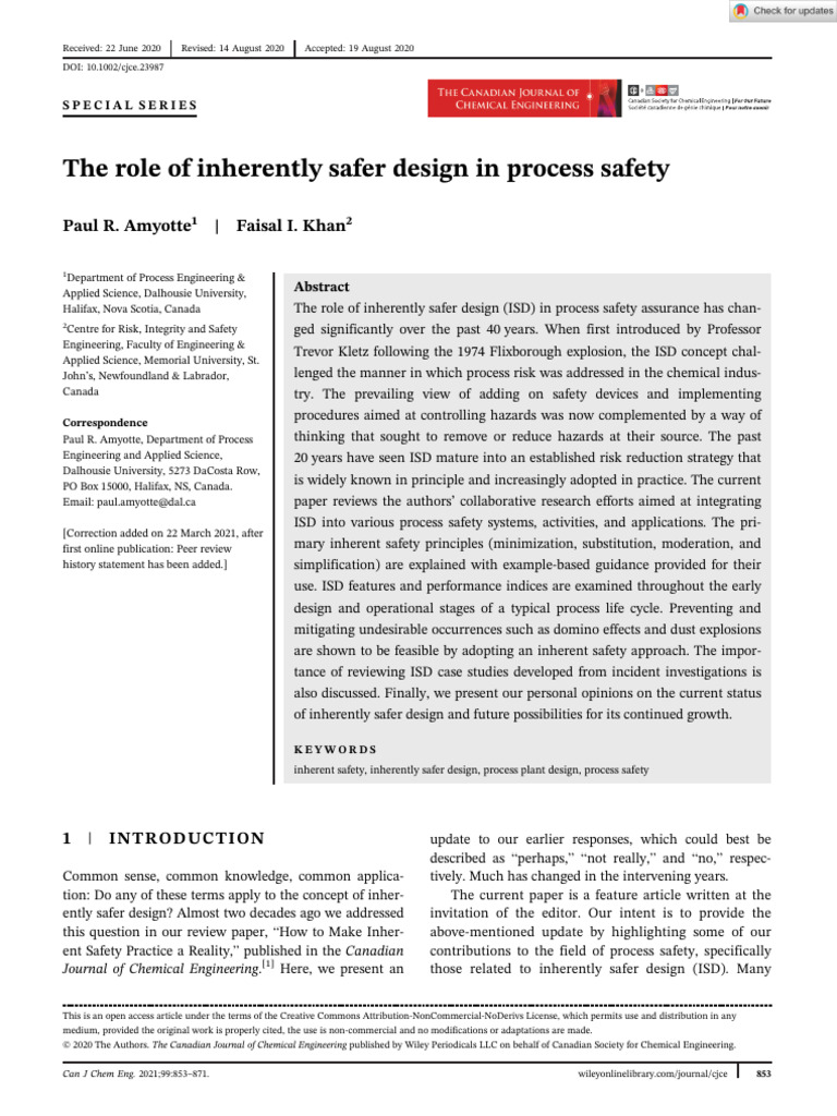 Inherently Safer Design in Process Safety | PDF