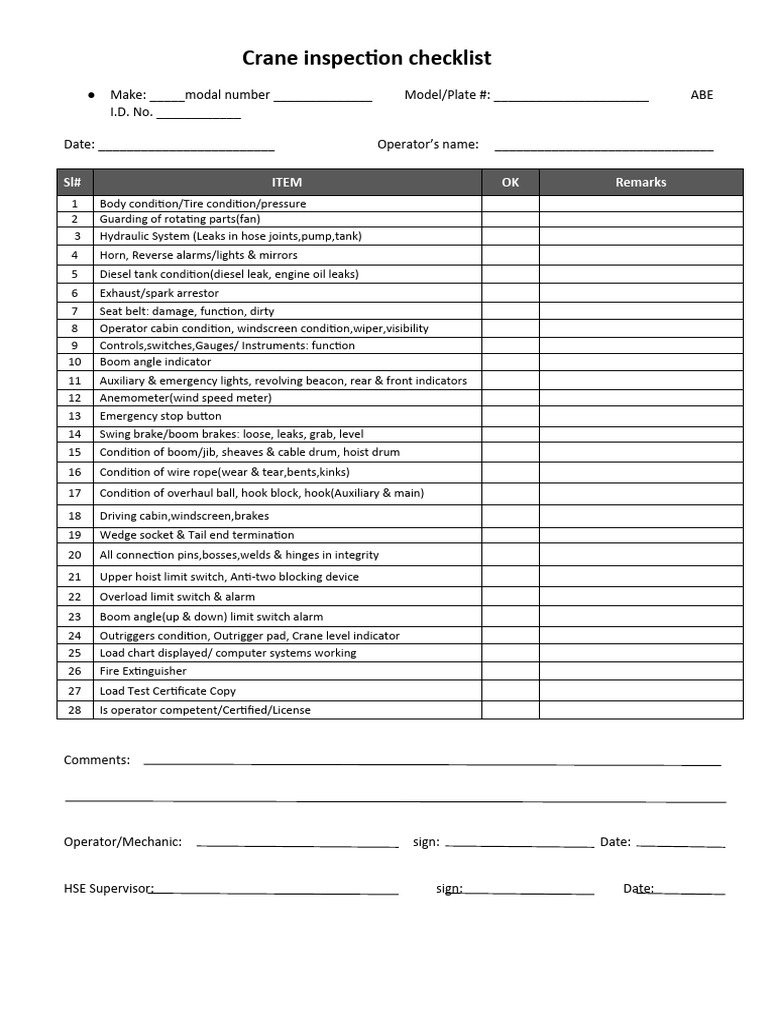 F026Crane Inspection Checklist PDF