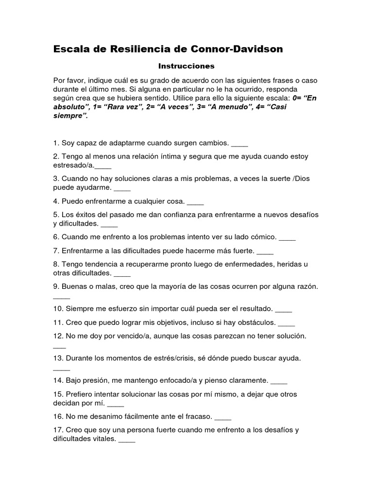 Escala de Resiliencia CD-RISC: Ficha Técnica | PDF