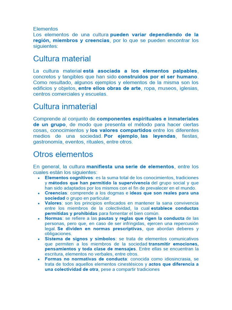 Elementos de la Cultura: Material e Inmaterial | PDF