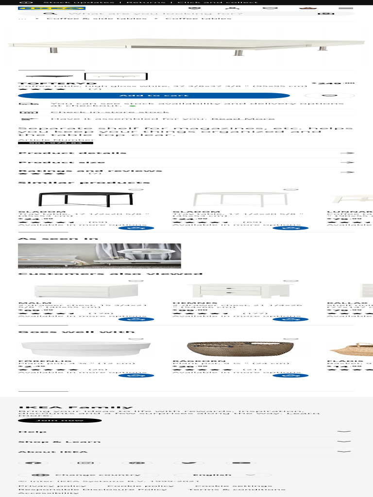 TOFTERYD Coffee table, high gloss white, 3738x3738 (95x95 cm) IKEA