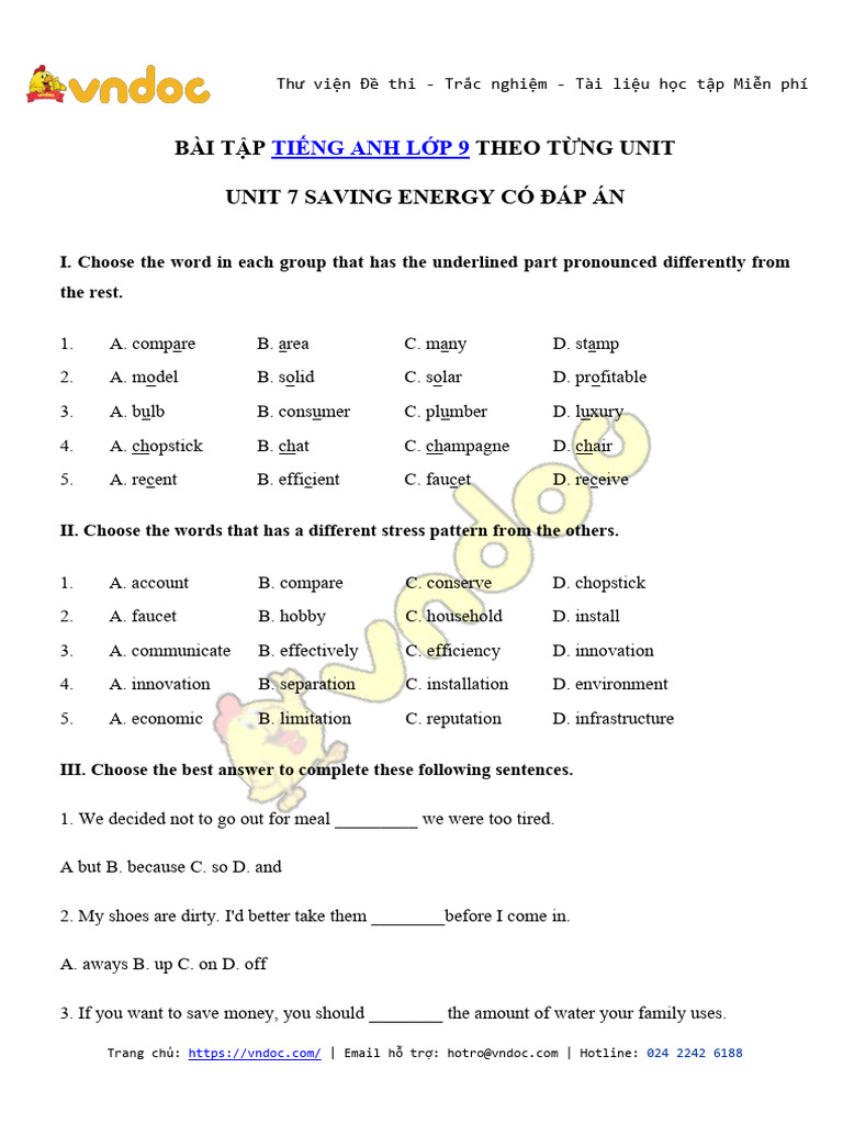 Bai Tap Trac Nghiem Tieng Anh Lop 9 Unit 7 Saving Energy | PDF | Energy ...