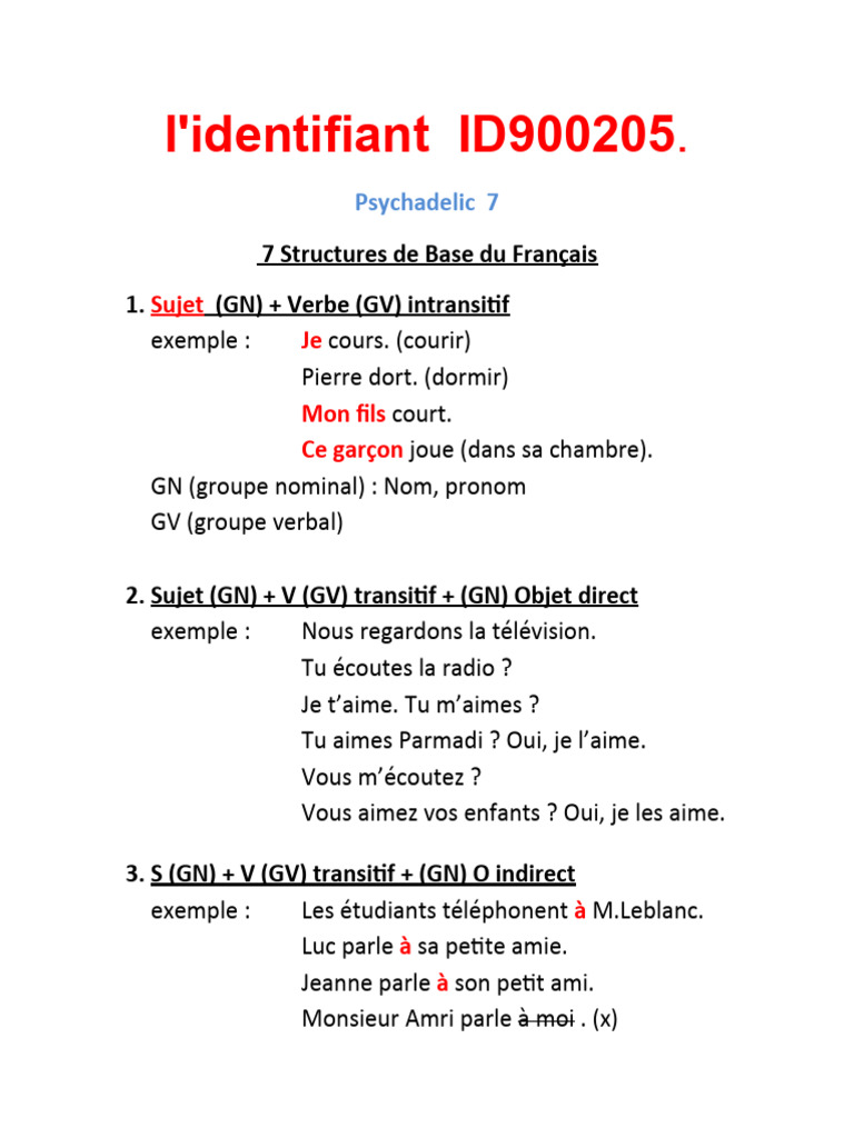 7 Structures de Base en Français | PDF | Linguistique | Grammaire