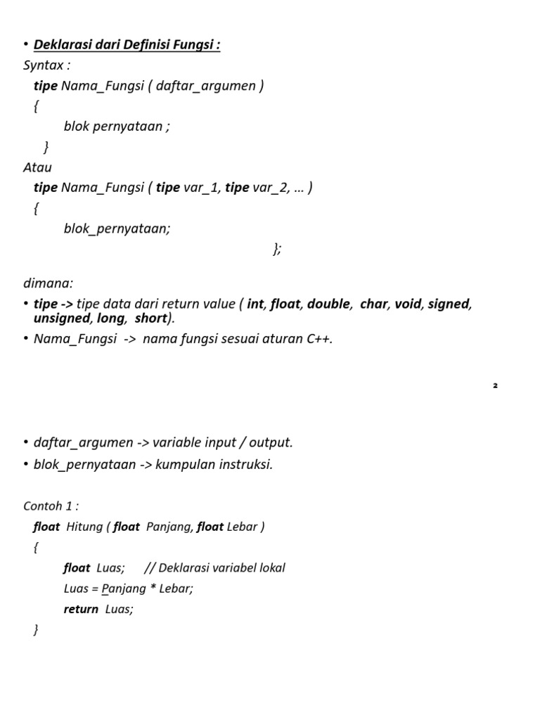 Panduan Lengkap Deklarasi Fungsi C++ | PDF