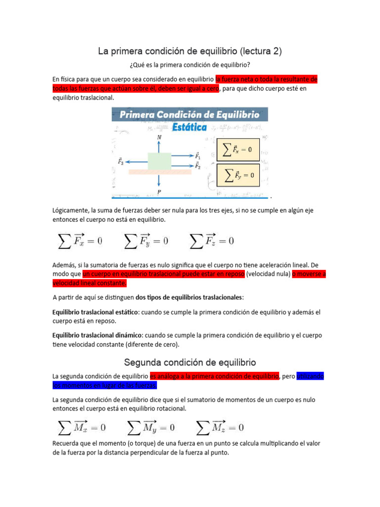 La Primera Condición de Equilibrio | PDF