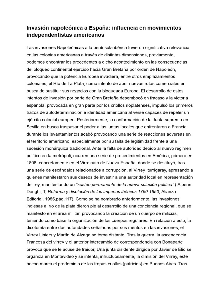 Invasión Napoleónica A España Influencia en Movimientos