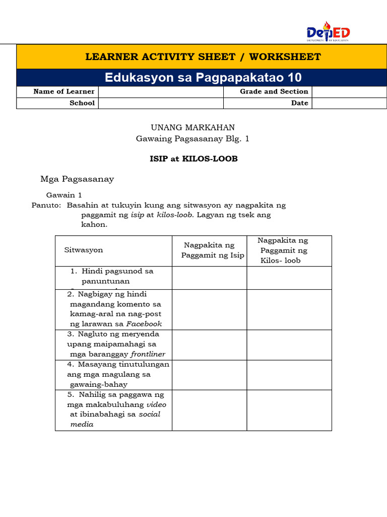 EsP 10 WEEk1 | PDF