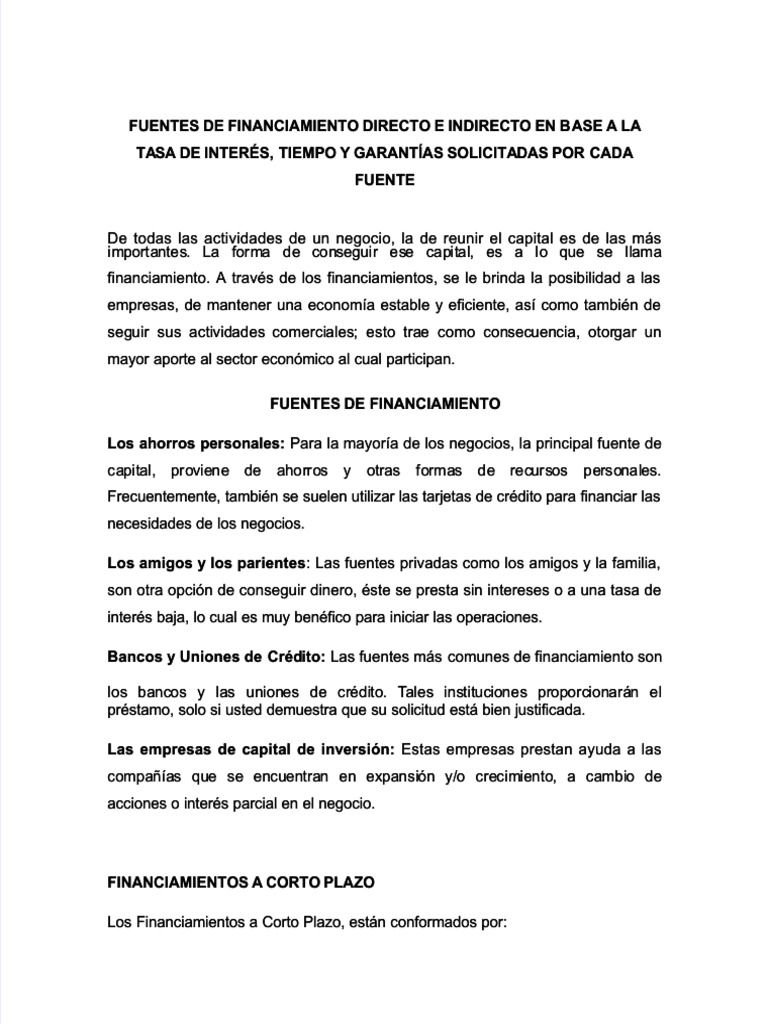 Fuentes de Financiamiento Empresarial | PDF | Bancos | Pagos
