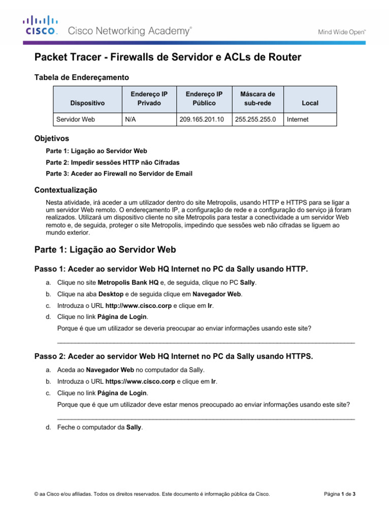 Firewalls de Servidor e ACLs no Packet Tracer | PDF | Internet ...