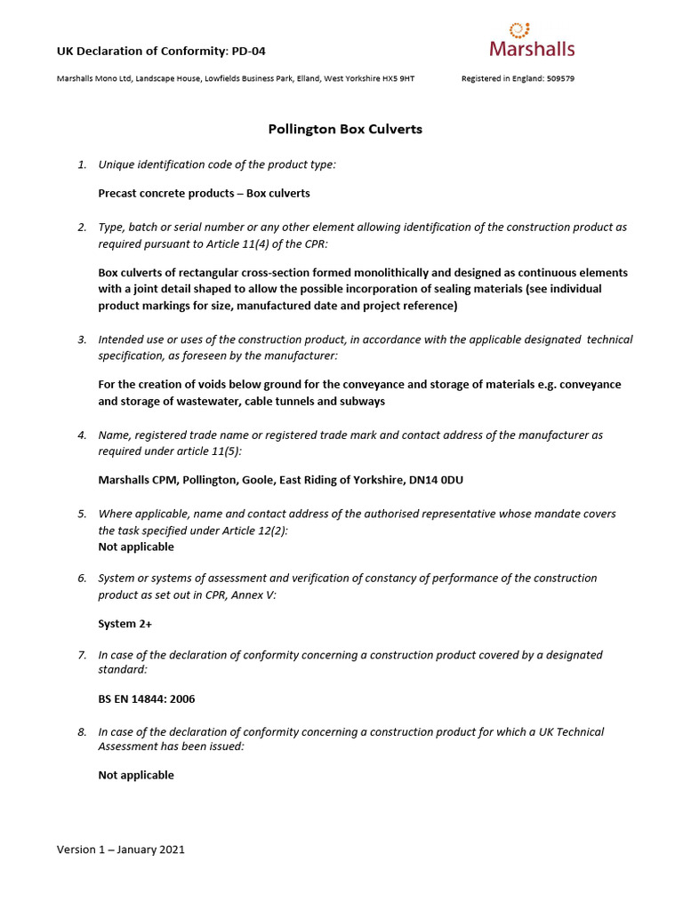 Pollington Box Culverts Compliance Report | PDF | Applied And ...