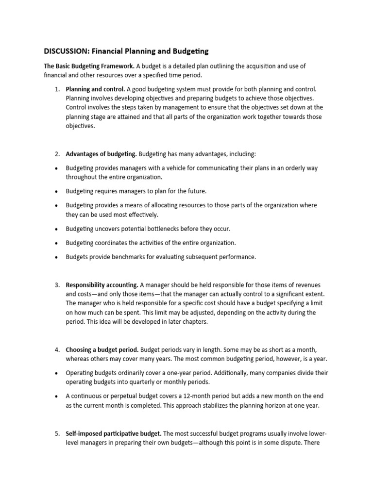 Budgeting and financial planning