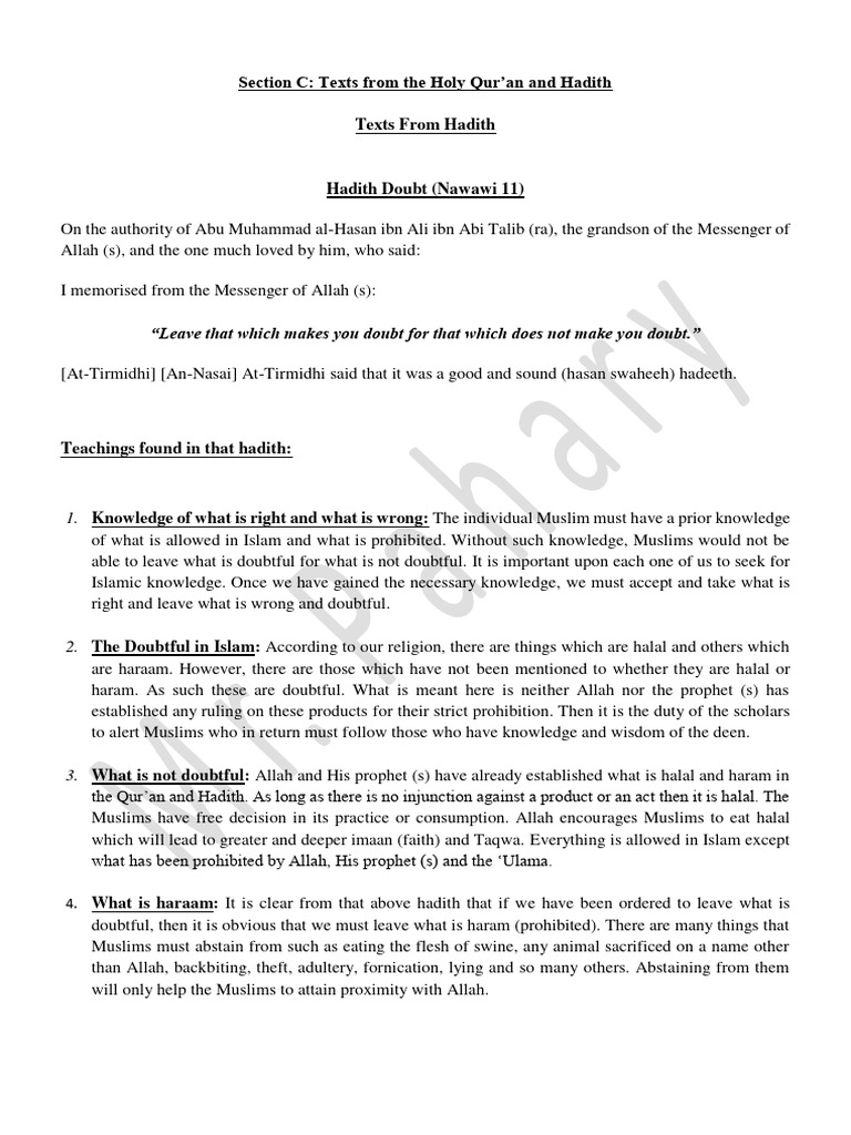 Key Hadith Teachings in Islam | PDF