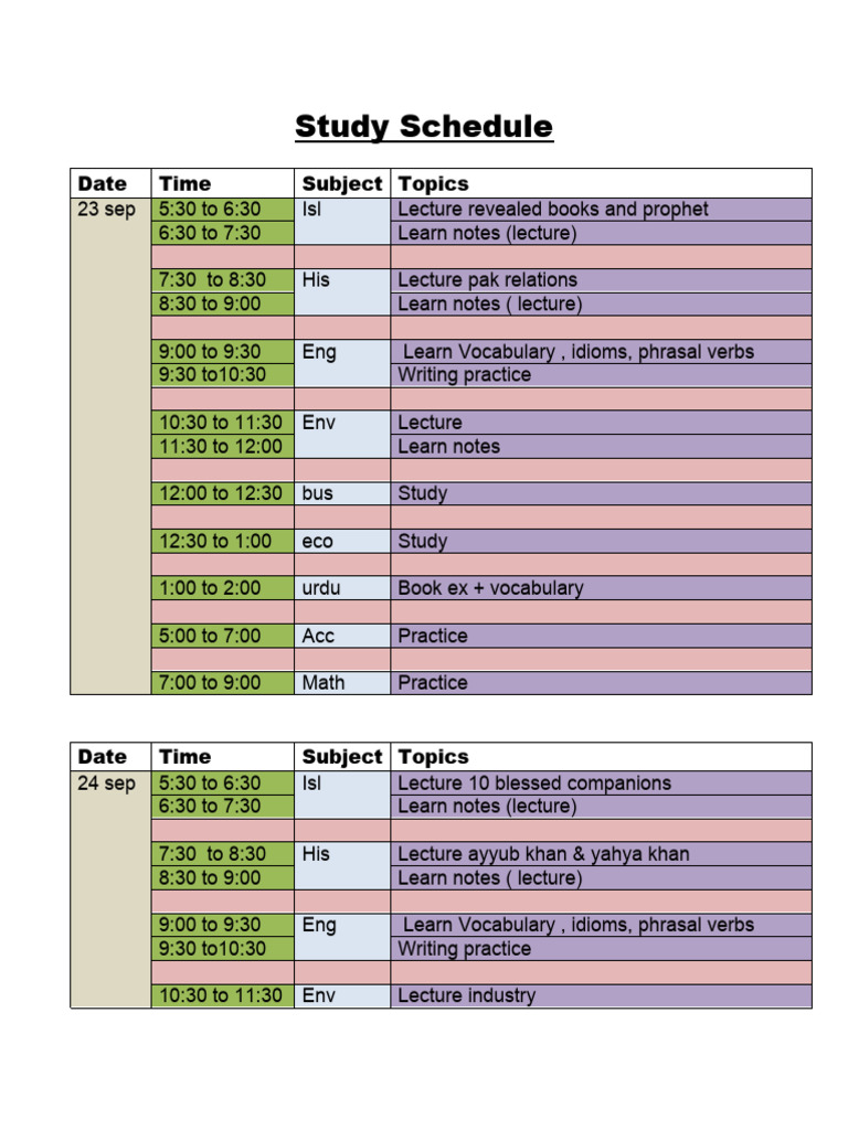 Study Schedule Igcse PDF