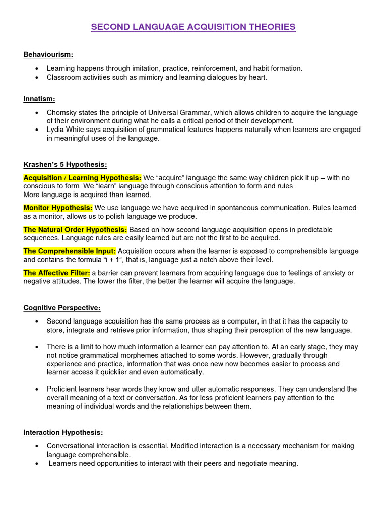 Theories Salomé Aguilar PDF Language Acquisition Second