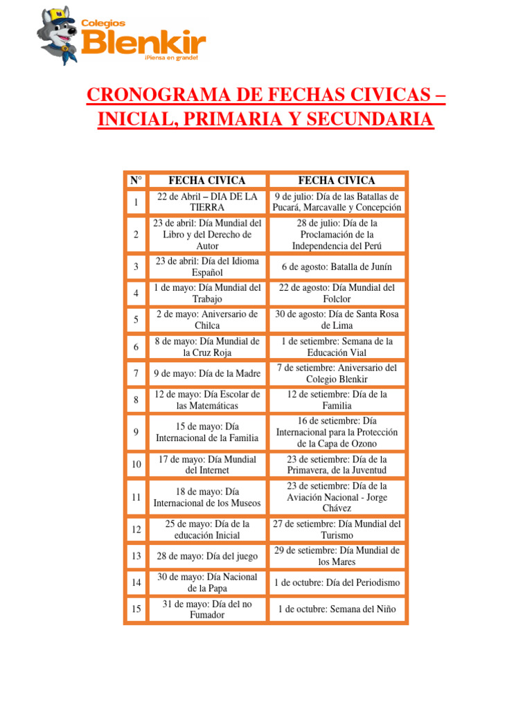 Fechas Cívicas en Perú 2023 | PDF