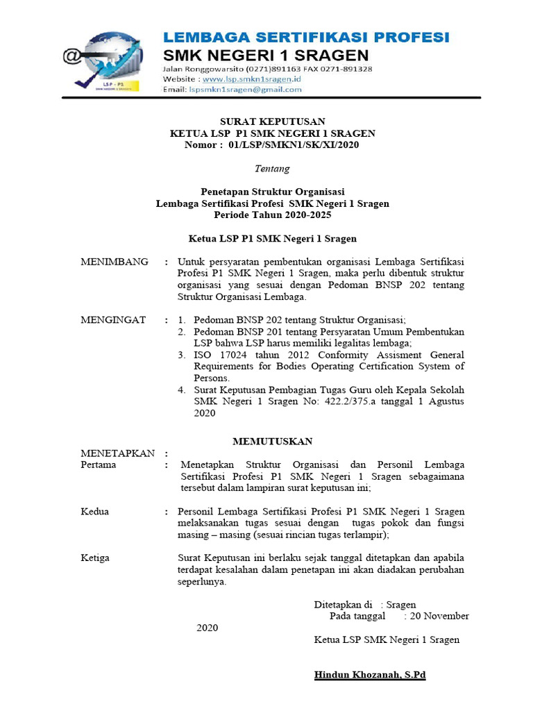 3. SK ORGANISASI LSP 2020.2025 LSP P1 SMKN 1 SRG PDF