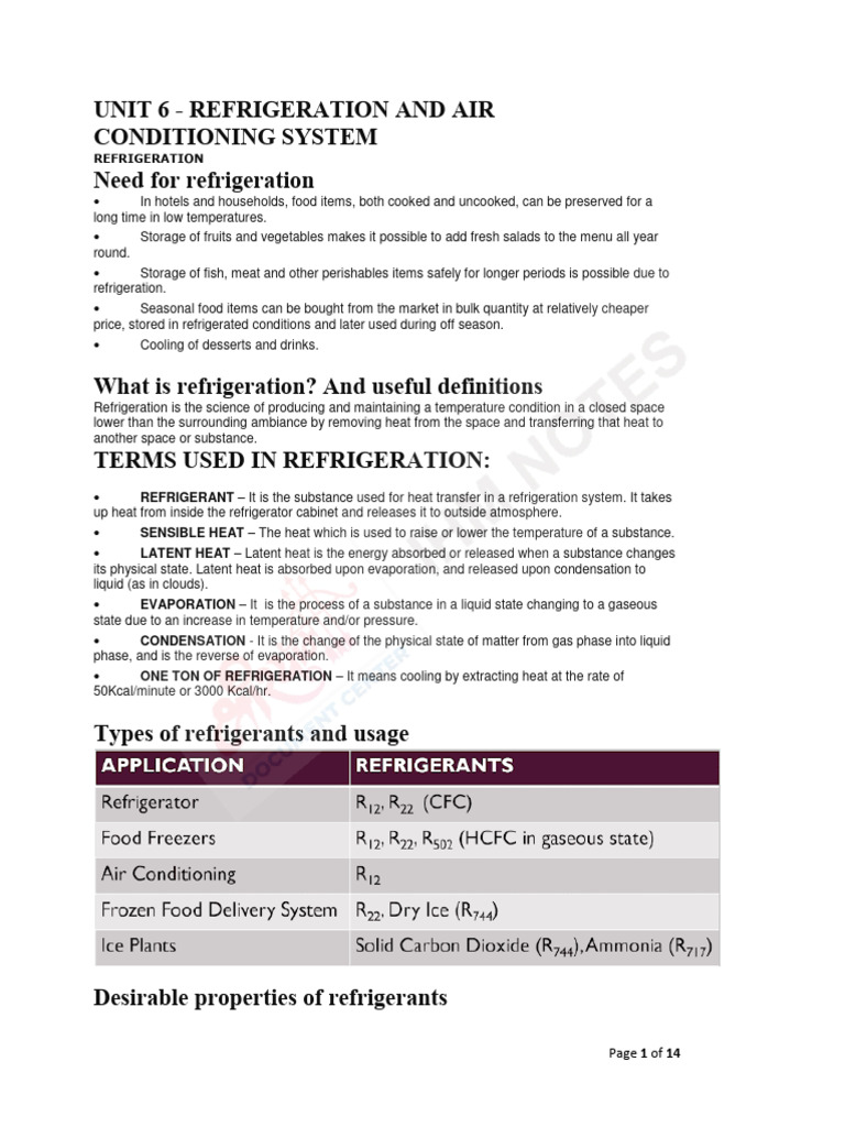 Refrigeration and Air Conditioning Notes PDF