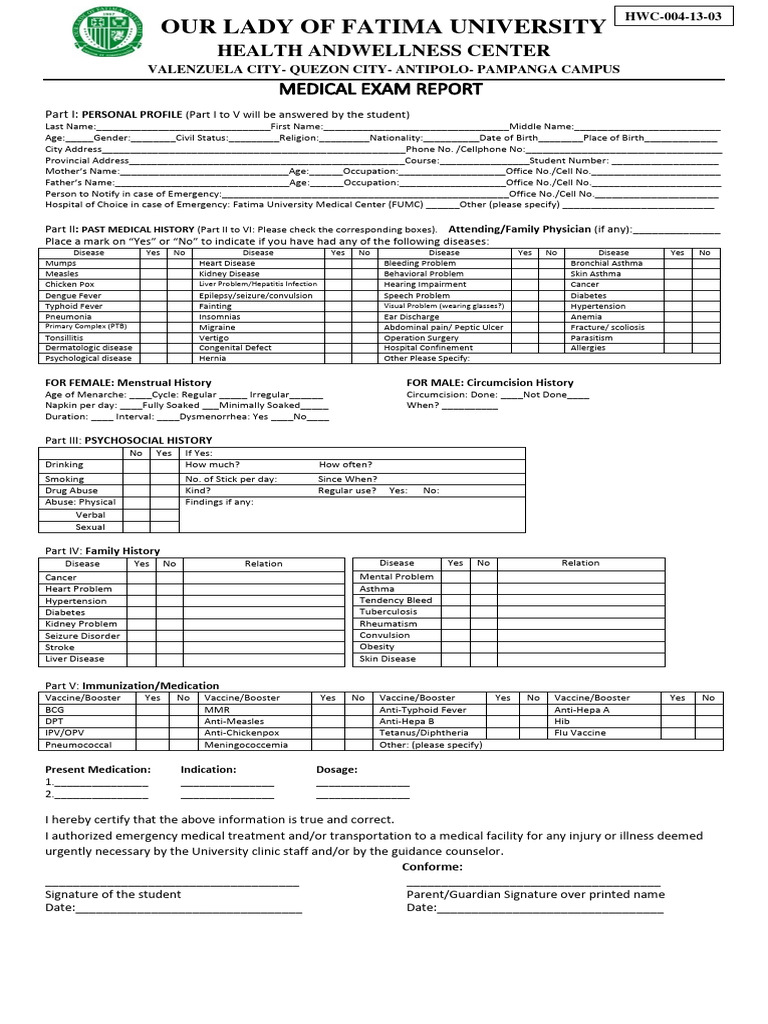 Medical Exam Report New 2015 PDF