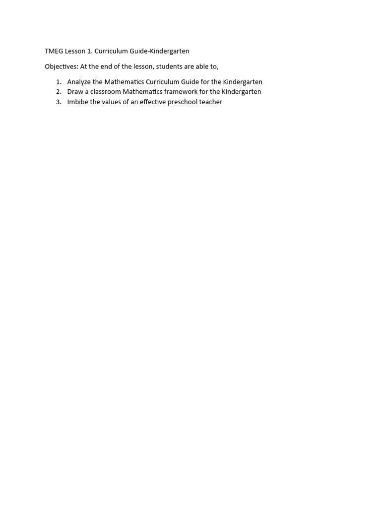 Kindergarten Math Curriculum Guide | PDF