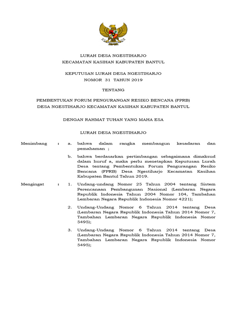 Pembentukan FPRB Desa Ngestiharjo 2019 | PDF