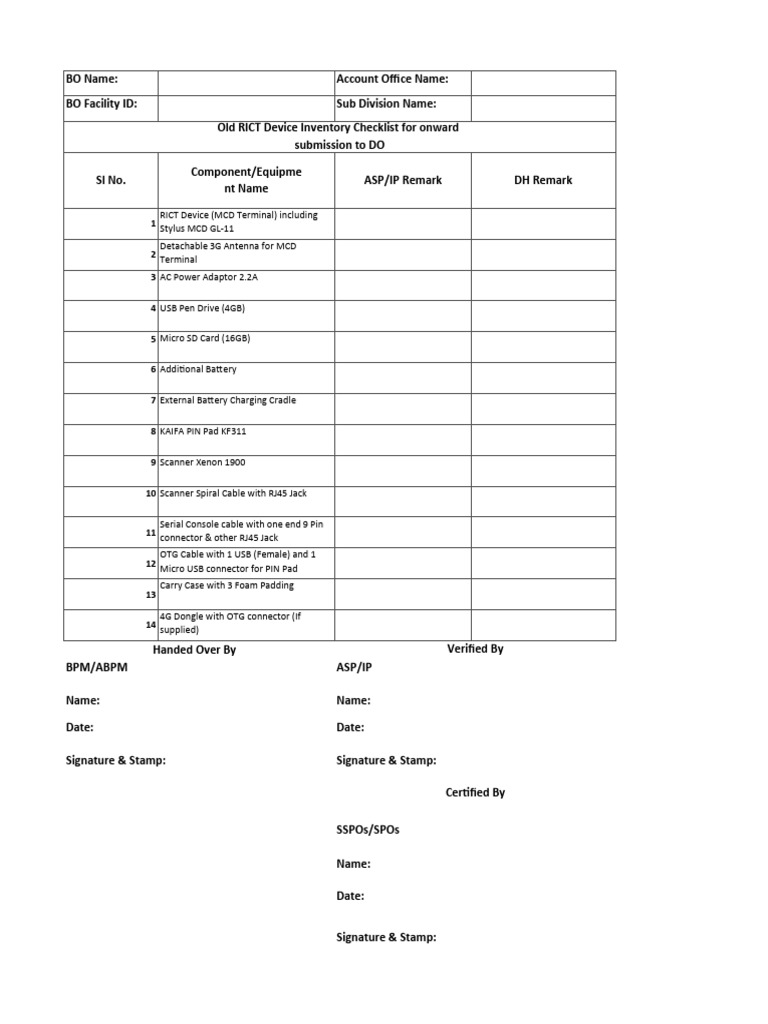 RICT Device Inventory Submission Checklist | PDF