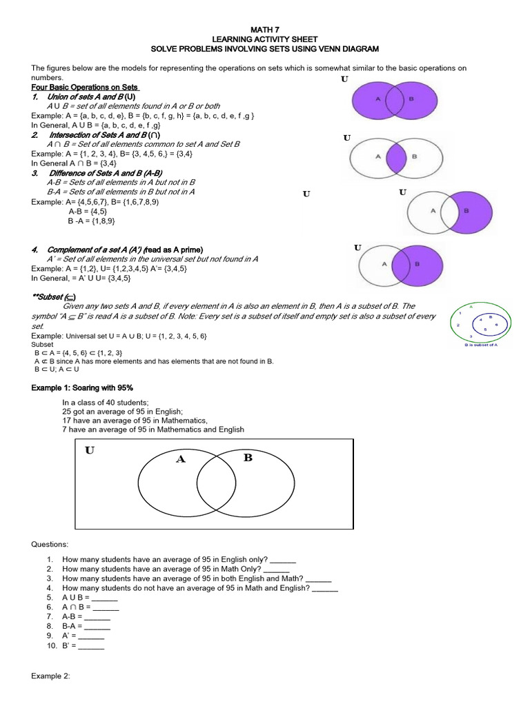 Solving Problem Involving Set Using Venn Diagram | PDF