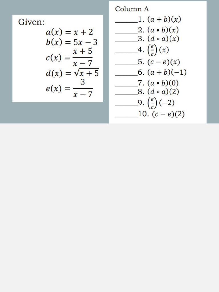 Operation On Functions Examples