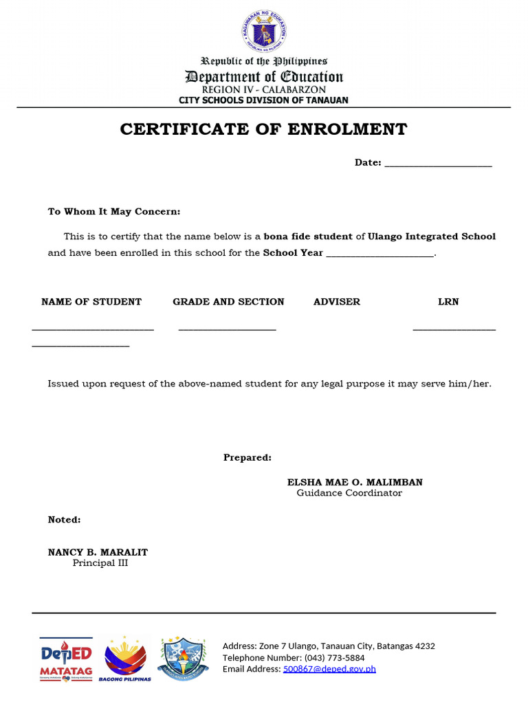 Certificate of Enrolment | PDF