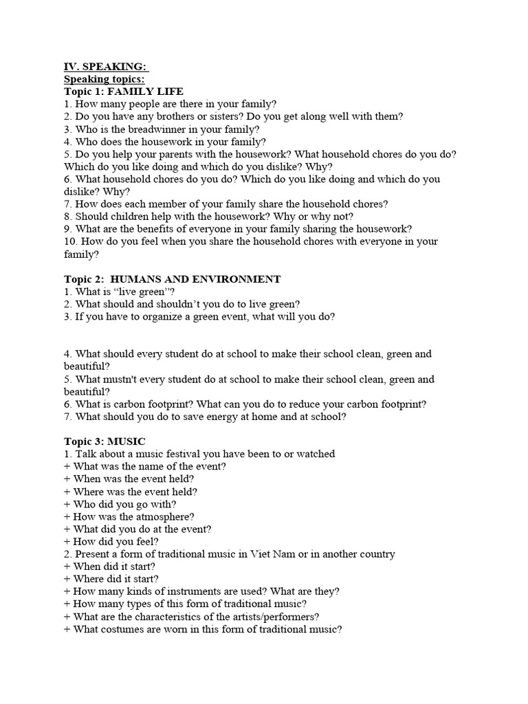 Speaking Topics for Grade 10 English | PDF