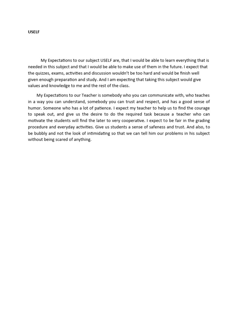 Expectations for USELF Course and Teacher | PDF