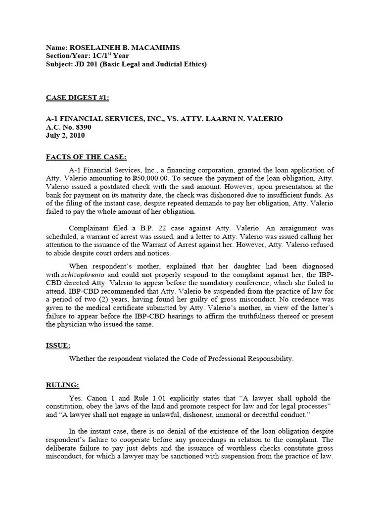 JD 201 Case Digest PDF Lawyer Practice Of Law