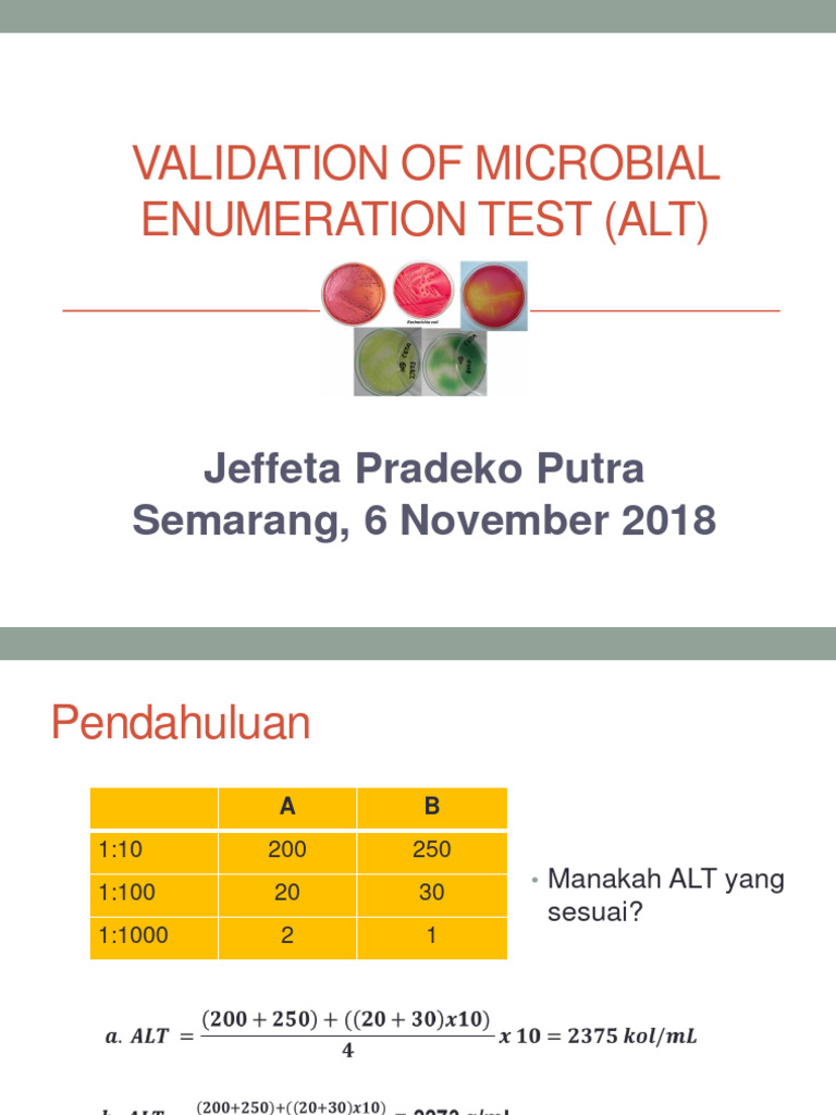 Validation of Microbial Enumeration Test (ALT) | PDF
