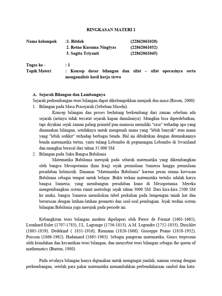 RINGKASAN MATERI 1 (MTK) | PDF